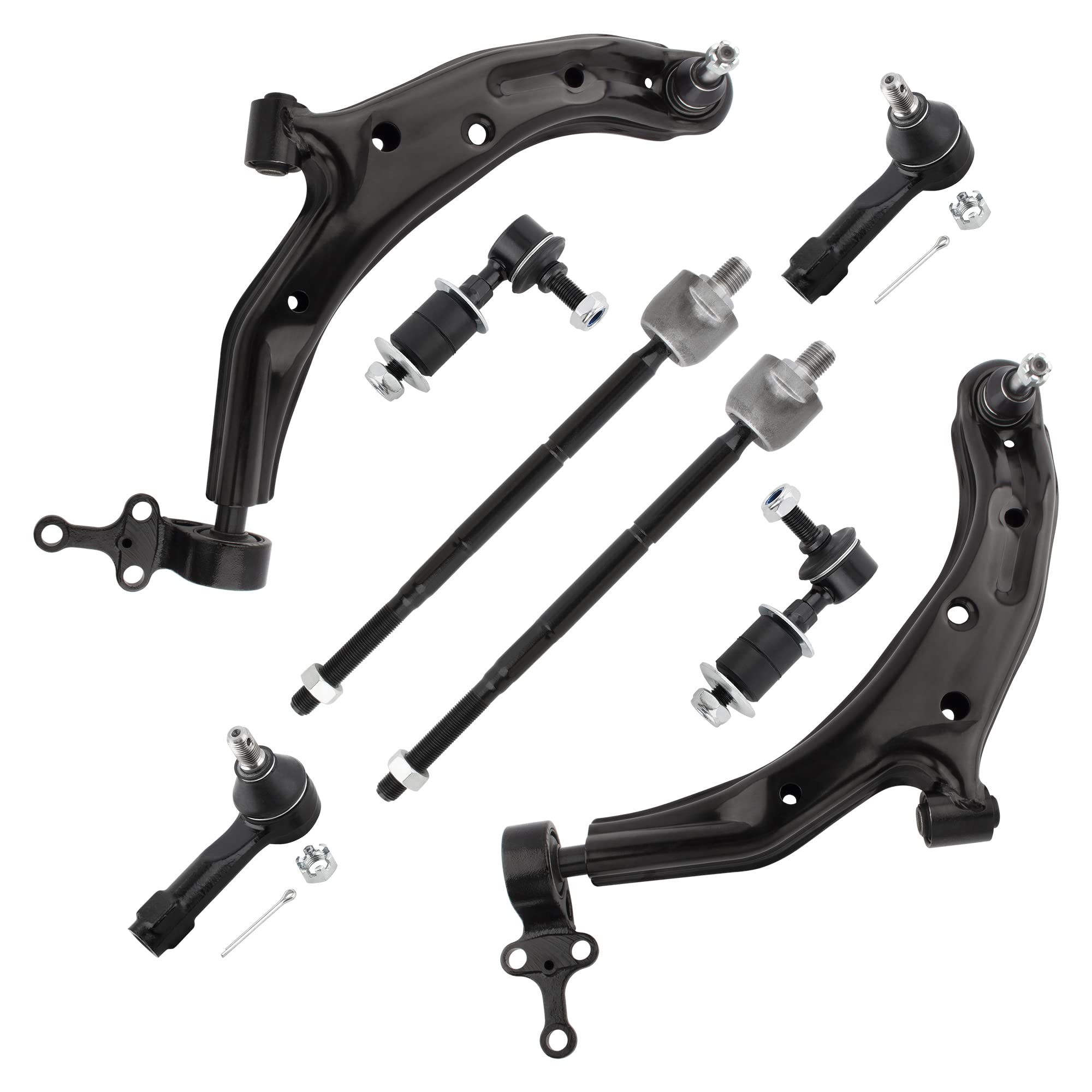 WEDOAUTO 8Pc Set Front Lower Control Arm w/Ball Joint Assembly Inner Outer Tie Rods Stabilizer Sway Bar Fit For Nissan Sentra 2001 2002 2003 2004 2005