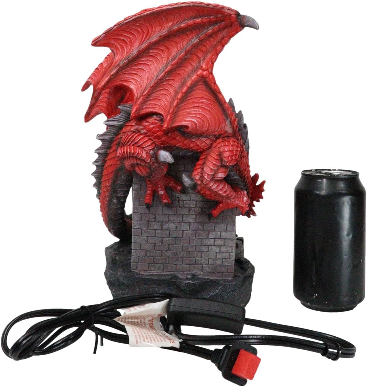 Ebros Large Dungeons and Dragons Red Fire Dragon Guarding Castle with Electric Plasma Sphere Ball Lamp Statue 11" Tall AC Powered Flashing Bolts Raging Lightning Lights Medieval Renaissance Decor