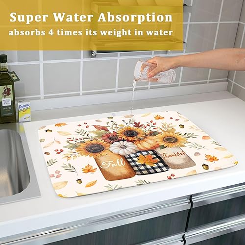 Vista 163 de Daisy On Old - Tapete de secado de platos de madera para encimera de cocina, tapete de secado de madera turquesa de 18 x 24 pulgadas con tapete