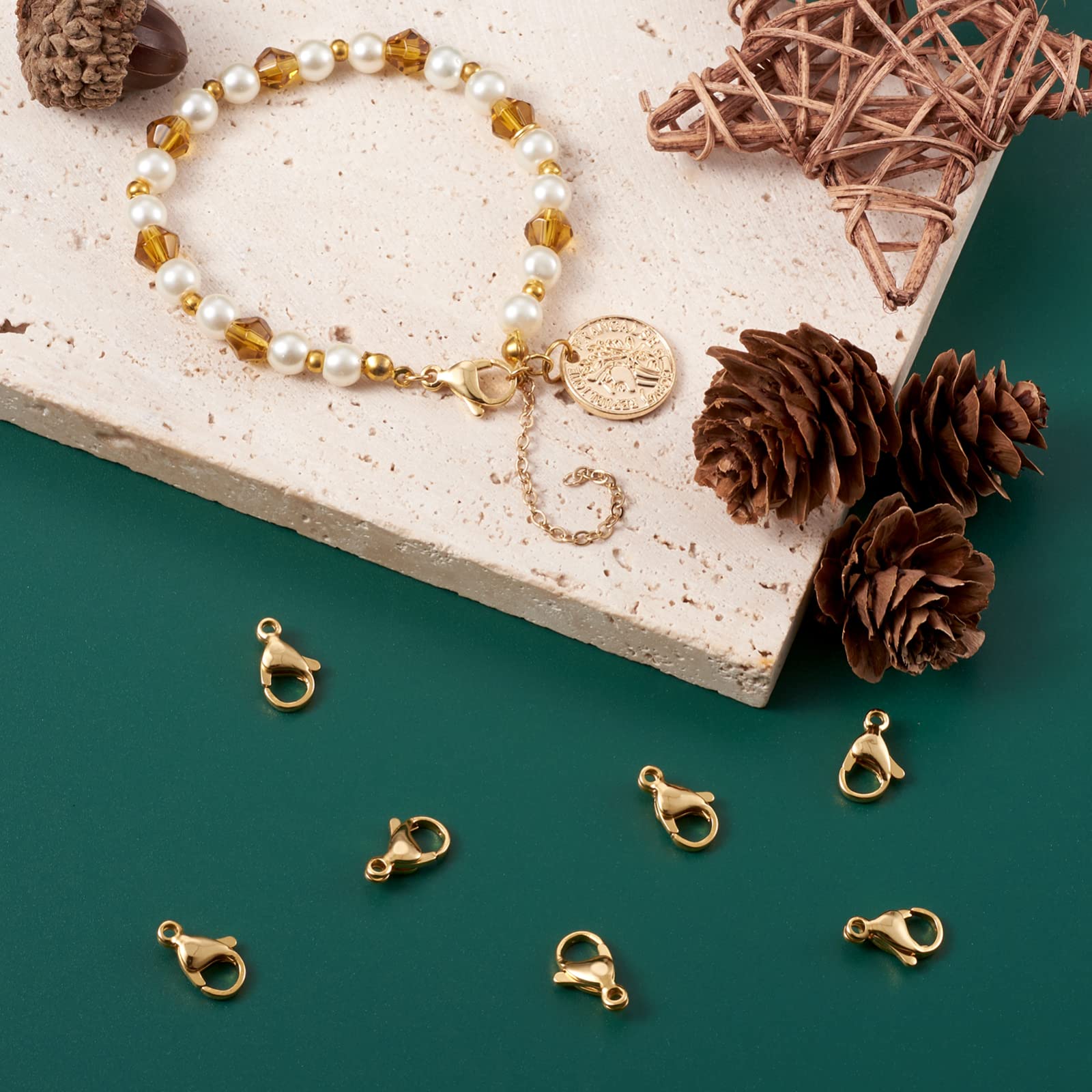 PH PandaHall 60pz 5mm Anelli di Salto in Acciaio Inossidabile con 30pz Moschettoni per Artigli di Aragosta per Orecchini Bracciali Collana Pendenti Gioielli Fabbricazione Artigianale, Oro Rosa