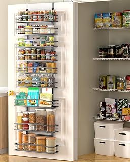 Moforoco 9-Tier Over Door Pantry Organizer Black - Adjustable Hanging Spice Rack Shelves for Kitchen Storage