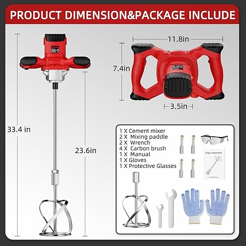 Miniatura 6 de Mezclador eléctrico de cemento, mezclador de hormigón de mano de 2100 W con 6 velocidades, mezclador de mortero portátil para mezclar barro,