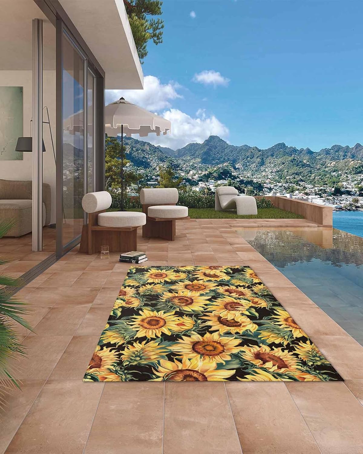 Watercolor Sunflower Outdoor Rug 4x6ft, Waterproof Indoor Outdoor Rug for Patio, Summer Plant Camping Carpet Mat Outside Area Rug for RV Picnic Beach Balcony Deck Backyard