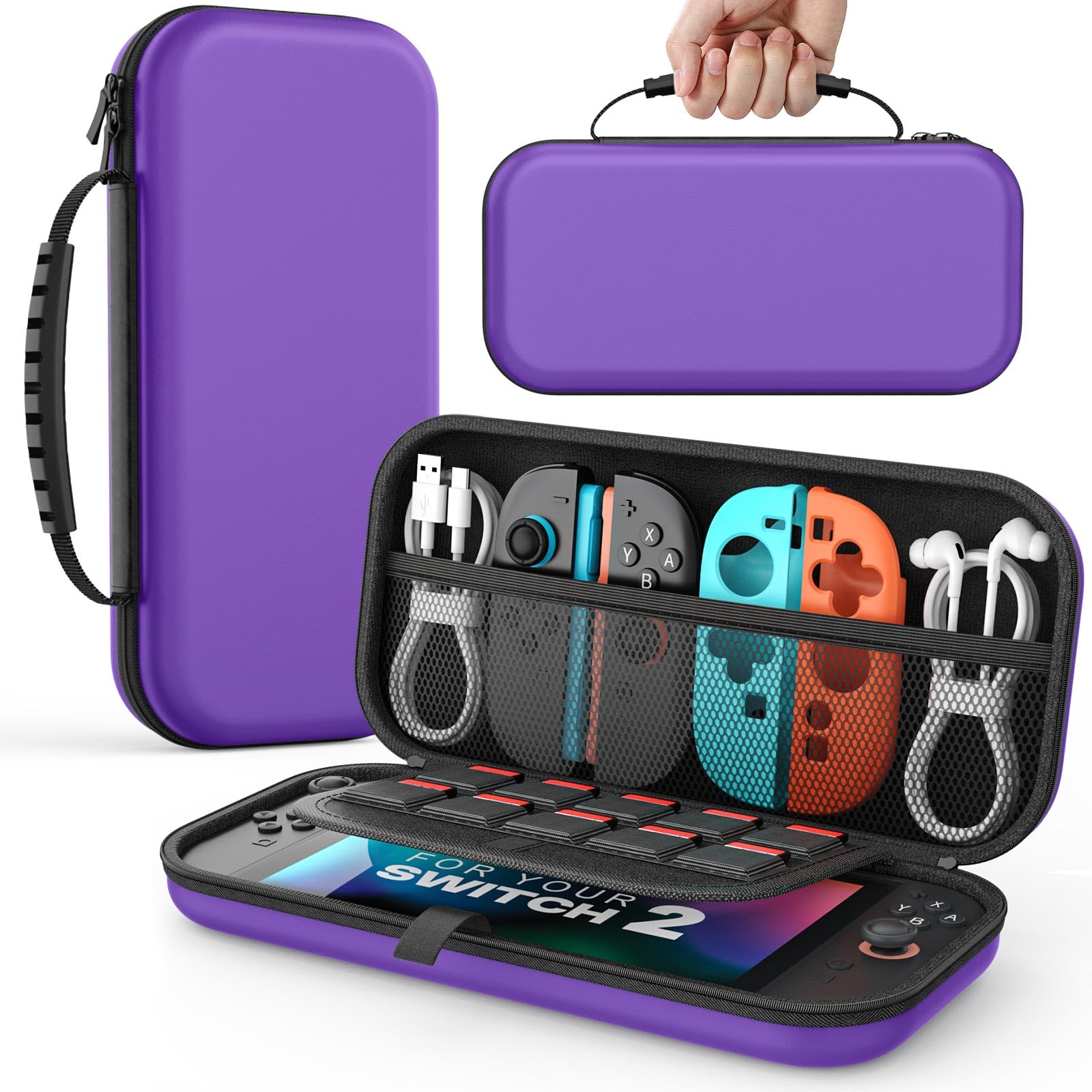 MoKo Tasche für Nintendo Switch 2 (2025), Portable Switch 2 Case, Schützende Harte Tragetasche Hülle mit Speicherplatz für 10 Spiele und Konsole Zubehör