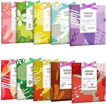 DERDUFT Scented Sachets 10 Pack for Wardrobes Drawers Cupboard Bedroom