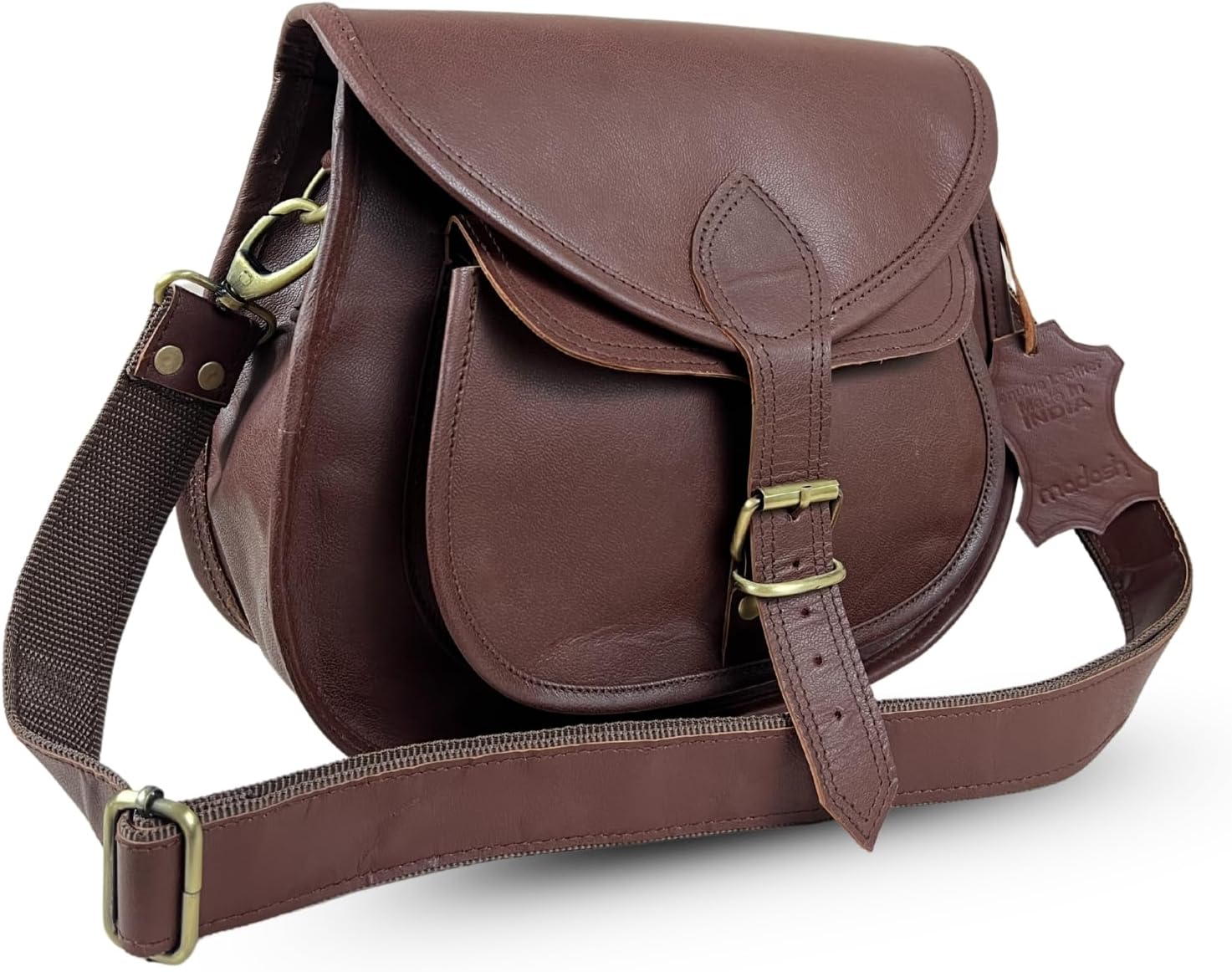 Madosh, Briefcase Style Crossbody Bag Women's Shoulder Genuine Leather Brown Handmade Side Ladies Purse