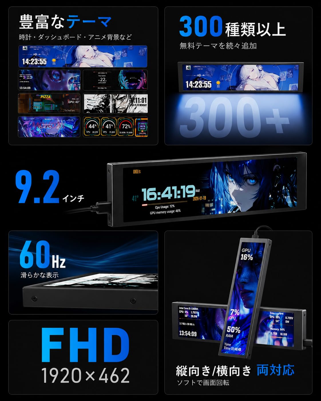 Amazon.co.jp: upHere 小型モニター 9.2インチ ディスプレイ PCケース