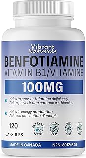 Benfotiamine 100mg, 120 Capsules - Fat Soluble Thiamine Vitamin B1, Supports Normal Growth & Energy Production, Third Party Tested, Gluten Free, Non-GMO, Vegan, Made In Canada, by Vibrant Naturals