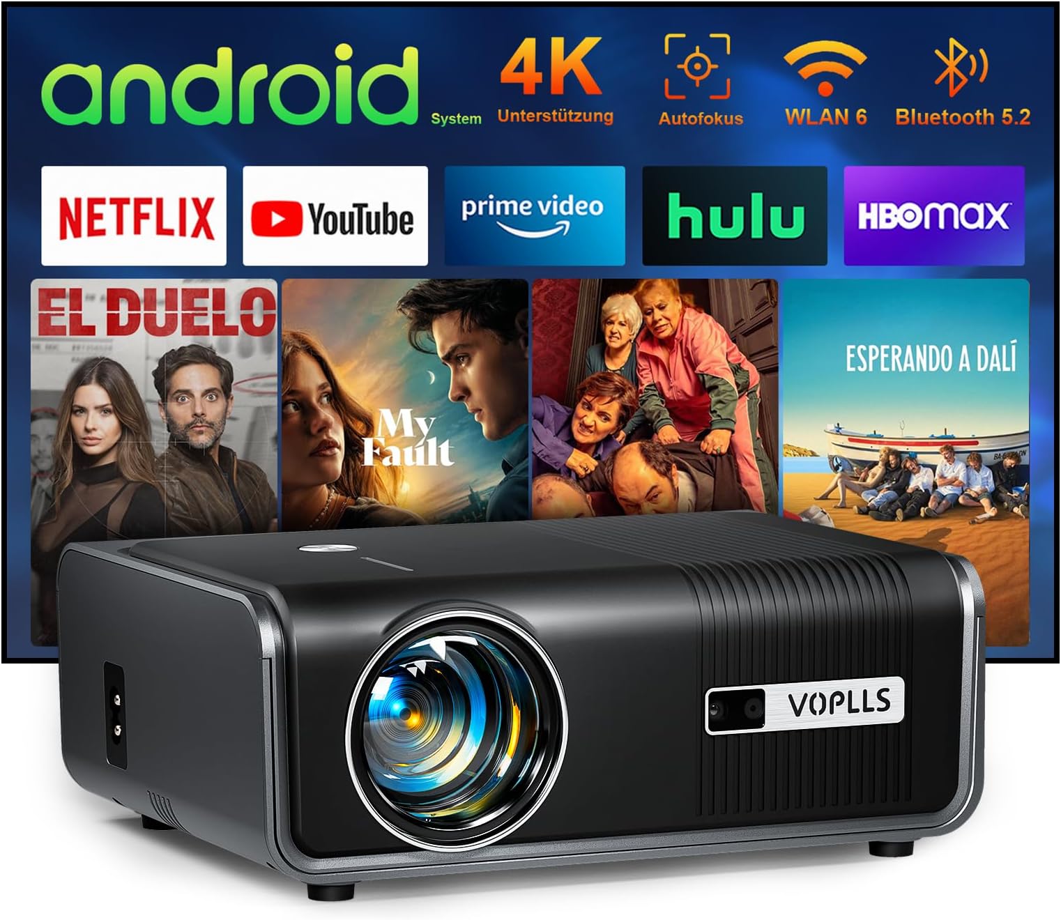 Horlat Vidéoprojecteur 4K Android TV Netflix 28000 Lumens WiFi6 Bluetooth - Projecteur 1080P 300''