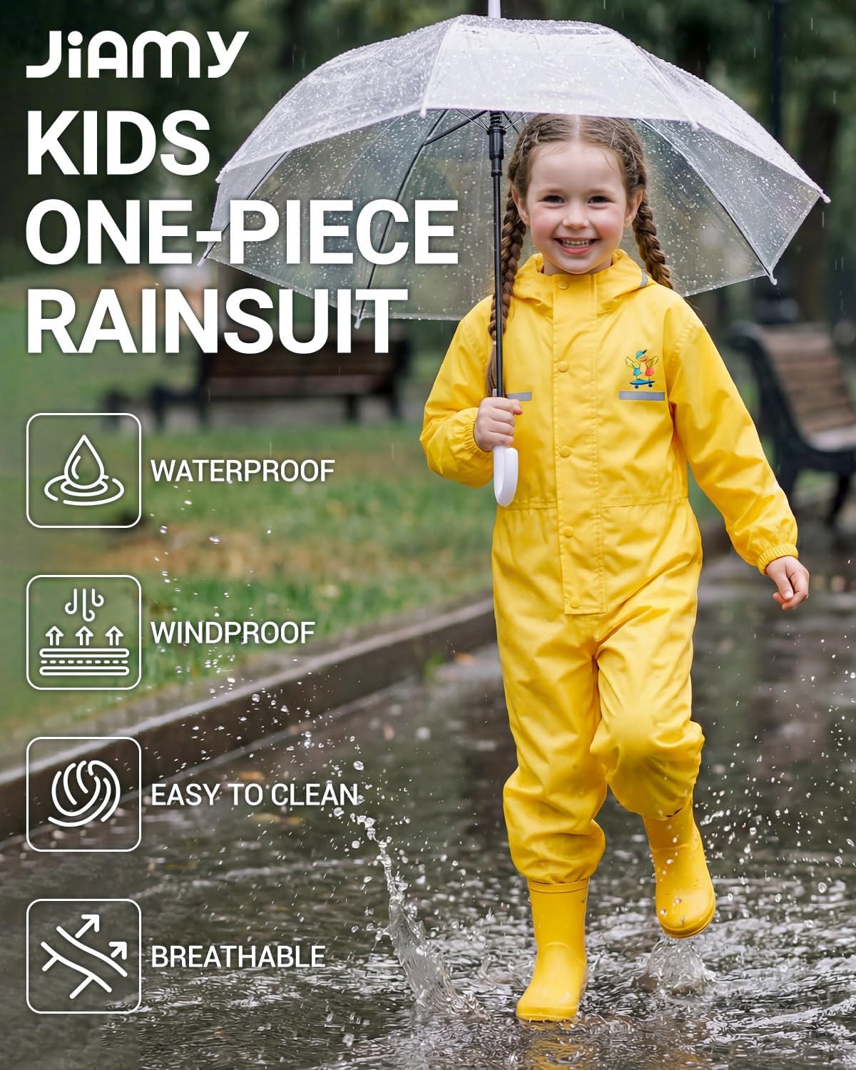 JiAmy Kids Toddler One Piece Rain Suit, Muddy Buddy Style Coverall for Daycare Outdoor Play (Ages 2-14)