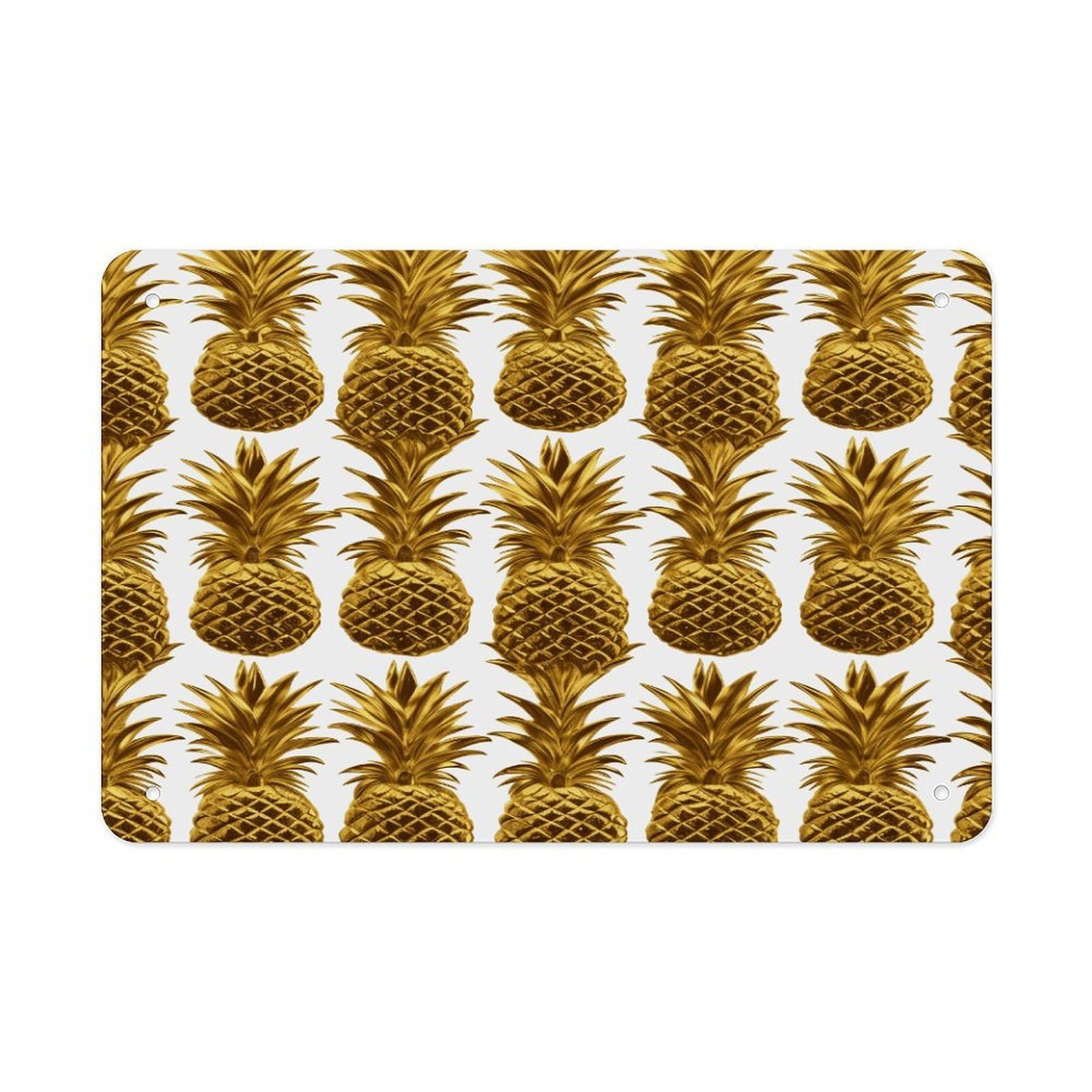Fekiloot Style Gold Pineapple Background Metal Signs Wall Art Tin Sign