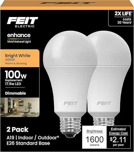 Vista 14 de Feit Electric Bombilla LED A19, equivalente a 100 W, regulable, base E26, CRI 90, 1600 lúmenes, blanco suave de 2700 K, bombilla de uso general
