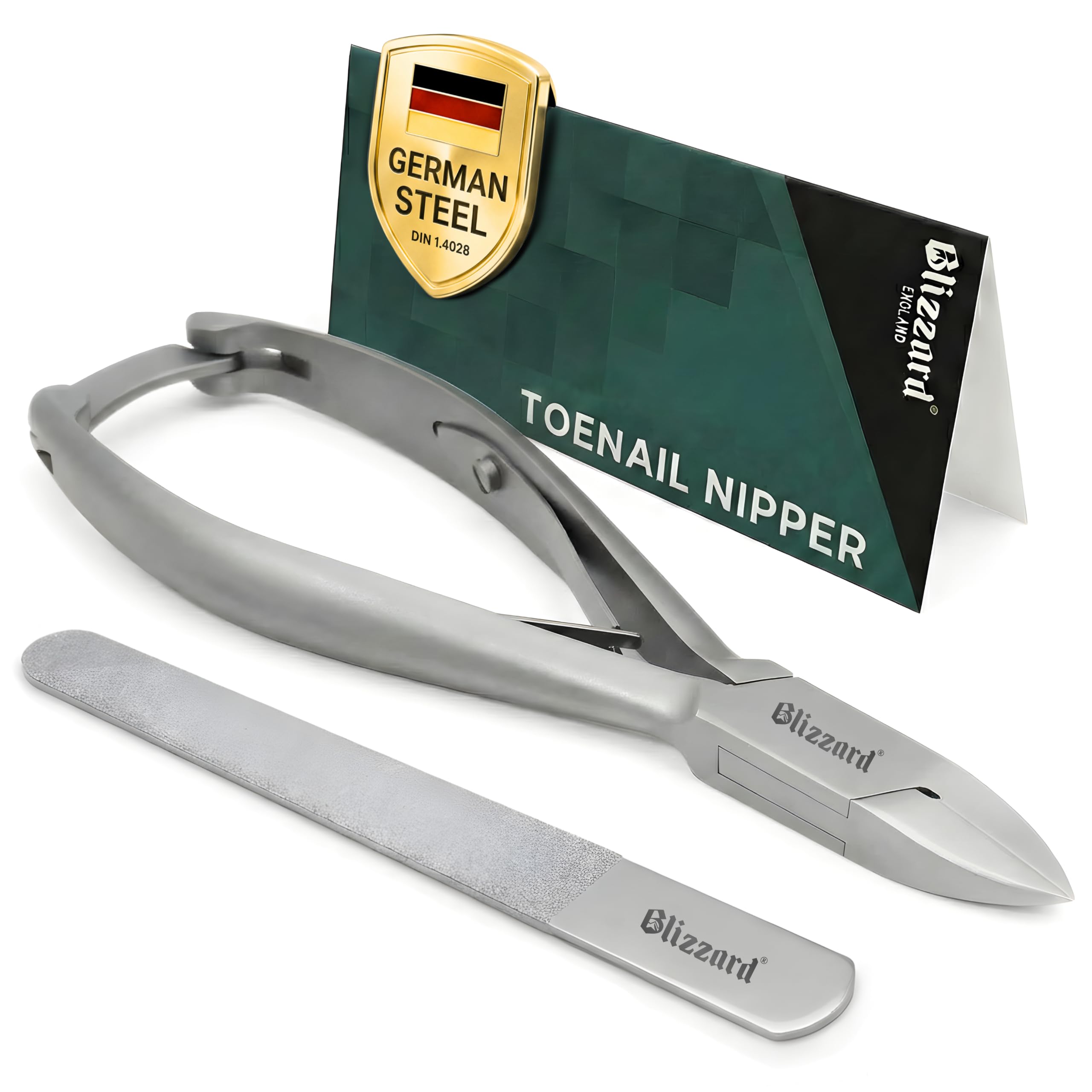 Blizzard Nail Clippers for Thick Nails - Podiatrist Nail Nippers for Seniors - Heavy Duty Toe Nail Clippers for Men - German Steel Podiatry & Chiropody Tool with Toenail File - 14.5cm Straight Head