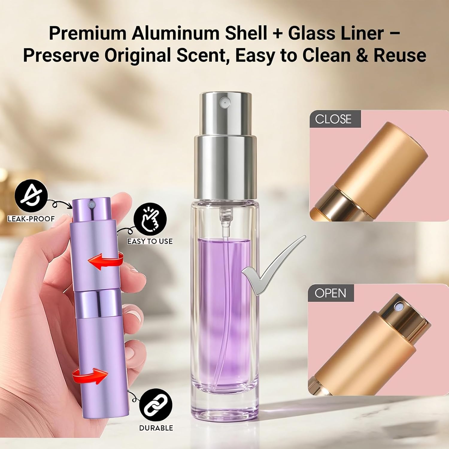 8ML Atomizer Perfume Spray Bottle for Travel,6pcs Travel Perfume Bottle Refillable,Portable Fragrance Decant Dispenser for Women Men