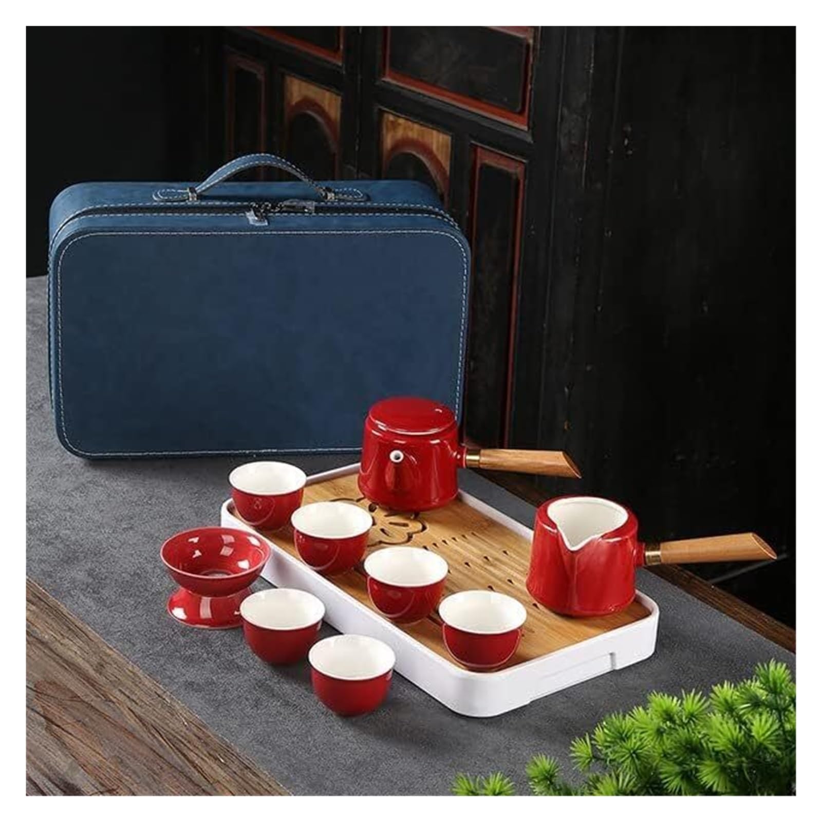 Zestawy do herbaty Porcelana, podróżne zestawy do Chiński styl Vintage Travel Premium Tea Pot Set Kung Fu Tradycyjny serwis do ceremonii herbacianej Juego De Te Teaware(Rood)