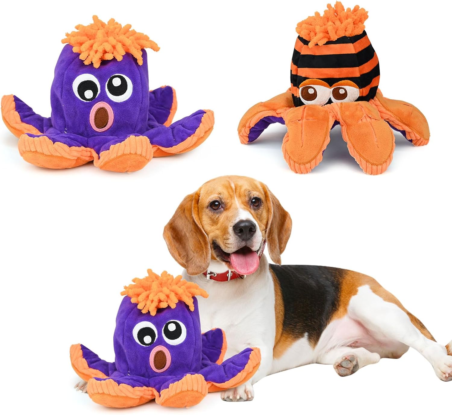 Puzzle Interactive Dog Toy, Double Sided Octopus Plush Squeak Toy