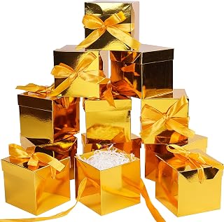 Elephant-package 12Pack Small Gift Boxes with Lids, Gold Gift Boxes with Ribbon for Wedding, Birthday, Christmas, Present Packing, Party Favor, Candle Boxes, Treat Boxes.