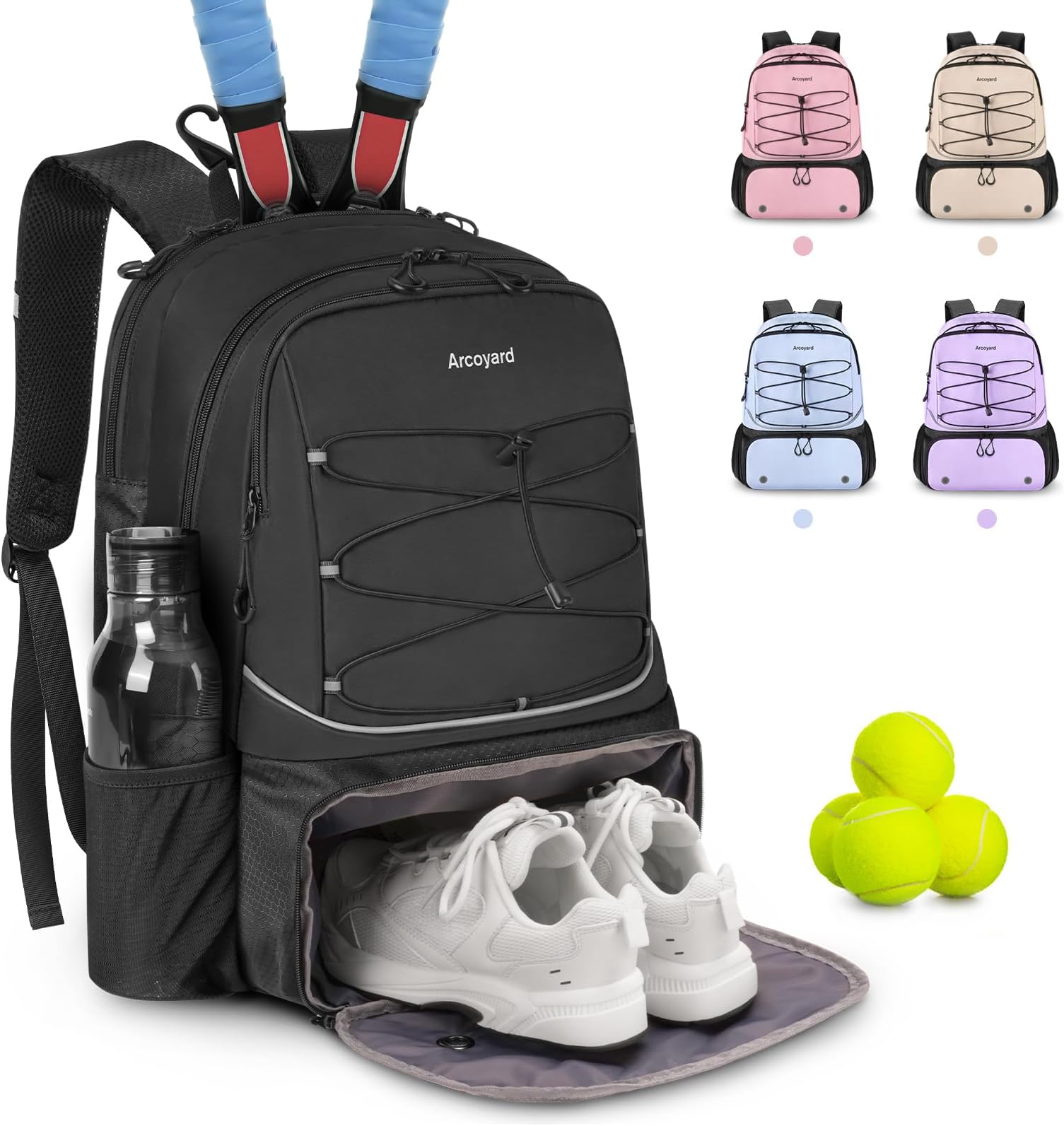Arcoyard Tennis Bag Holds 2 Rackets, Professional Tennis Bags for Women, Tennis Backpack with Ventilated Shoe Compartment