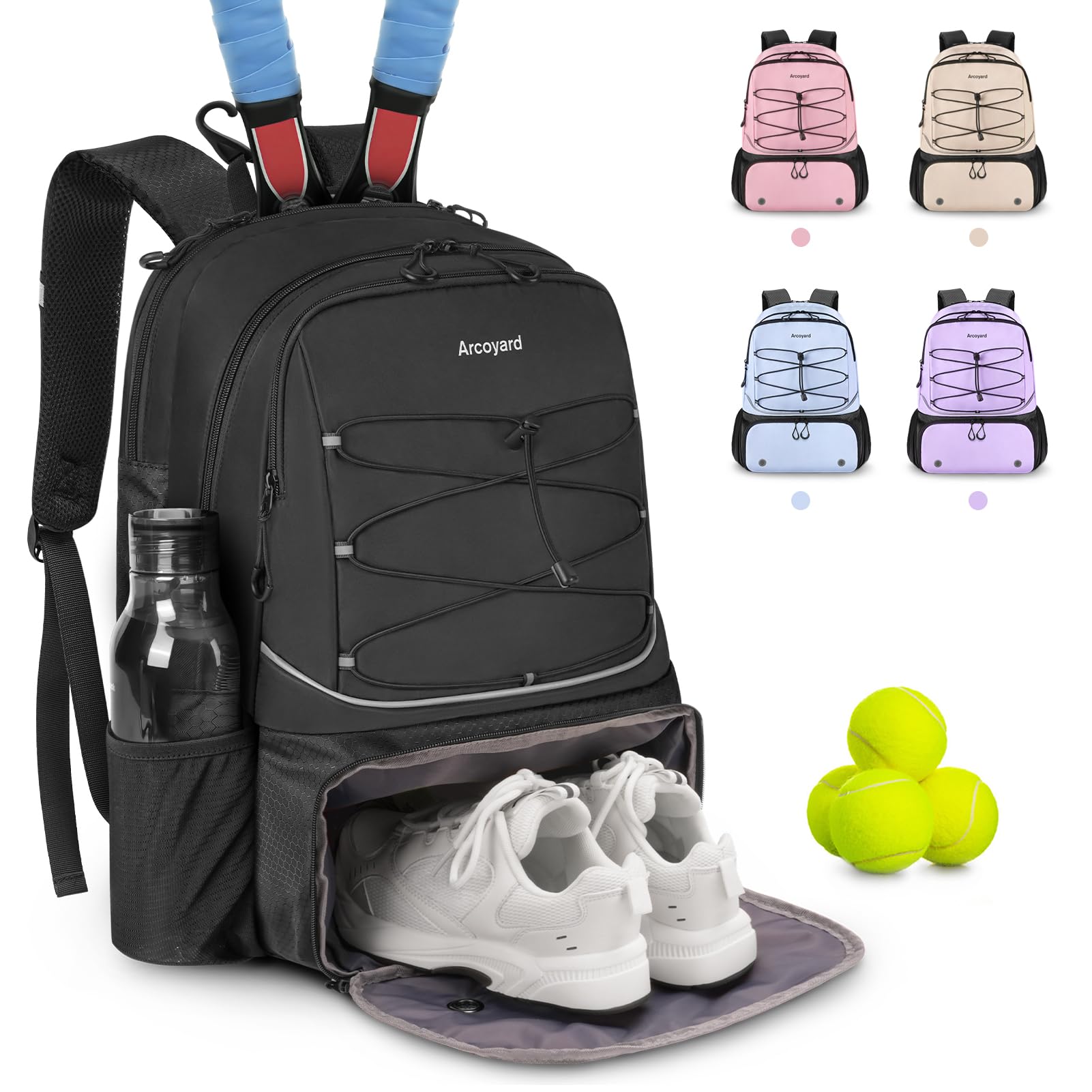 Tennis Bag Holds 2 Rackets, Professional Tennis Bags for Women, Tennis Backpack with Ventilated Shoe Compartment