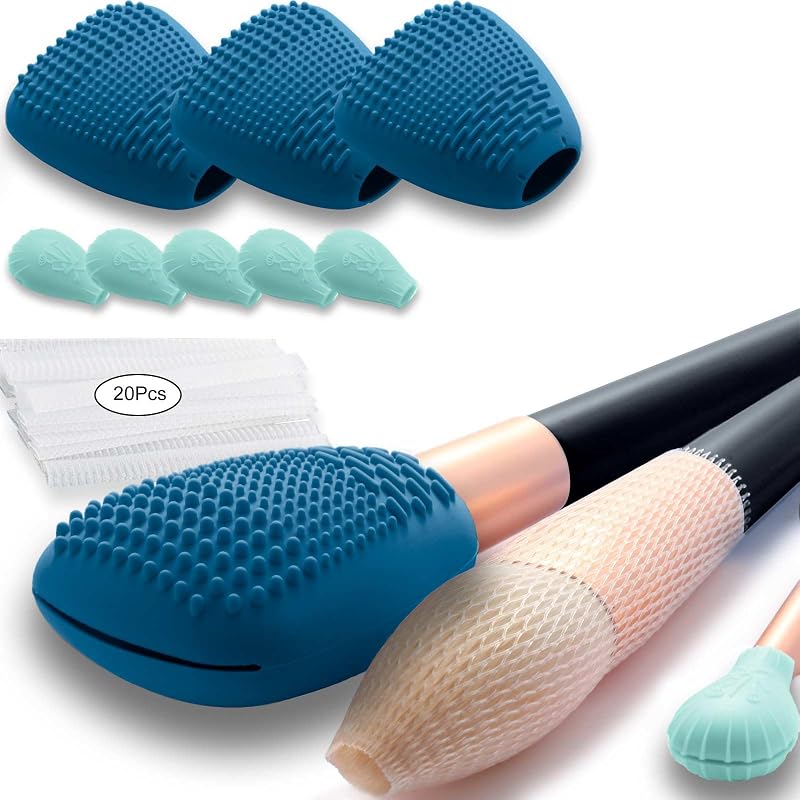 vidsel Capas de Silicone para Pincéis de Maquiagem com Tapete de Limpeza, Azul, Conjunto A