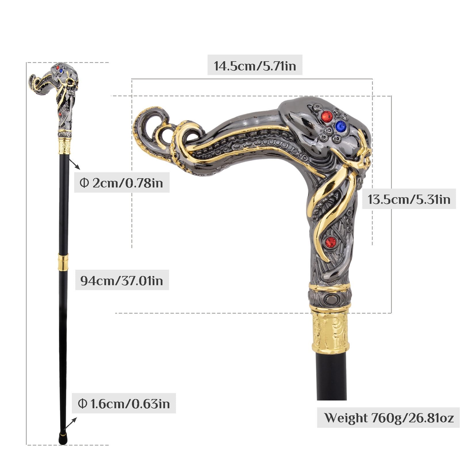 Bastoni da Passeggio con Scheletro di Polpo, con Impugnatura Ergonomica e Punta in Gomma Antiscivolo Bastone Decorativo di Lusso Cospaly per Uomo e Donna 94 Cm