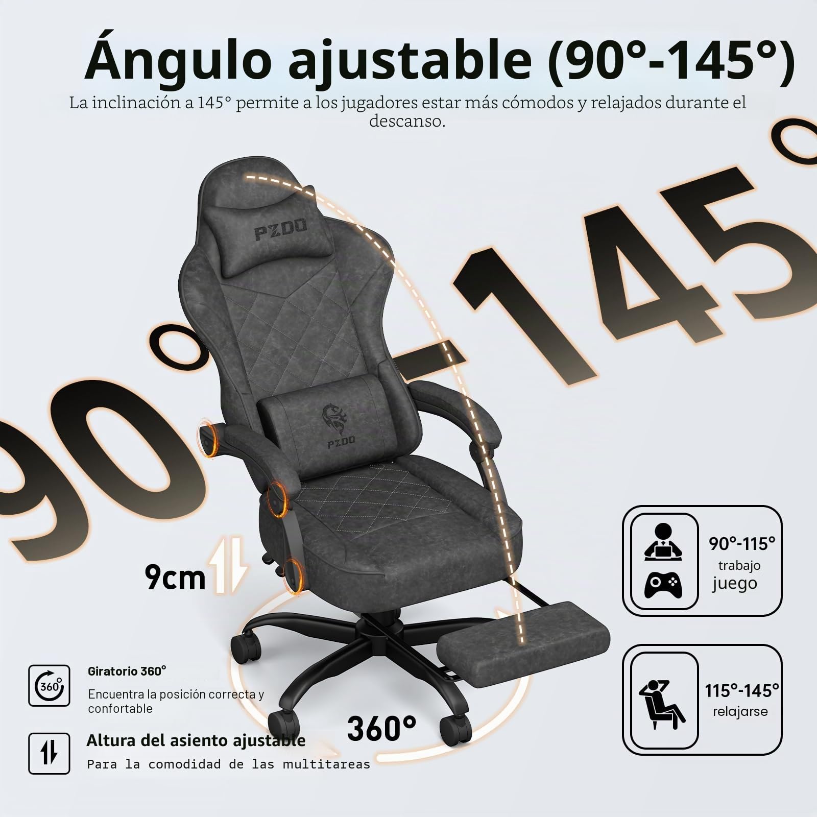 PZDO Silla Gaming Ergonómica Silla de Oficina con Tejido de Alta Tecnología, Silla Gamer Silla Ordenador con Reposapiés, Cadeira Gaming Chair de Ordenador, Adultos, Adolescentes (Negro)