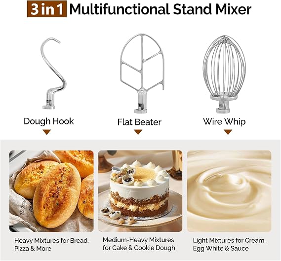 ROVSUN 20QT Commercial Food Mixer, 1100W Commercial mixer with 3 Adjustable Speed, Heavy Duty Electric Stand Food Mixer with Stainless Steel Bowl for Bakery Pizzeria