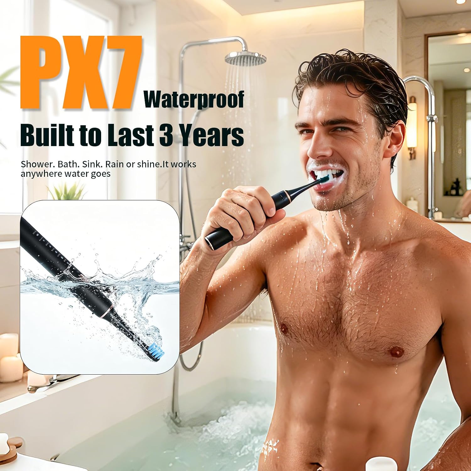 Electric Toothbrush for Adults – High-Frequency Wide-Amplitude Sonic Toothbrush for Whitening, 8 Brush Heads, Travel Electric Toothbrush with 90-Day Runtime, 5 Modes, IPX7 Waterproof