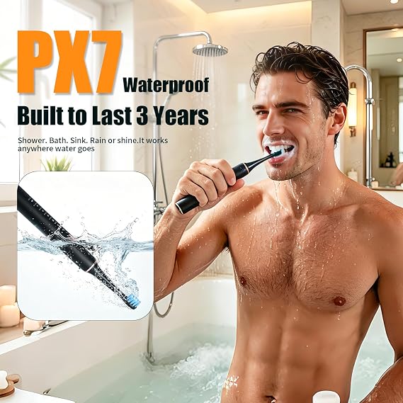 Electric Toothbrush for Adults High-Frequency Wide-Amplitude Sonic Toothbrush for Whitening, 3 Brush Heads, Travel Electric Toothbrush with 90-Day Runtime, 5 Modes, IPX7 Waterproof