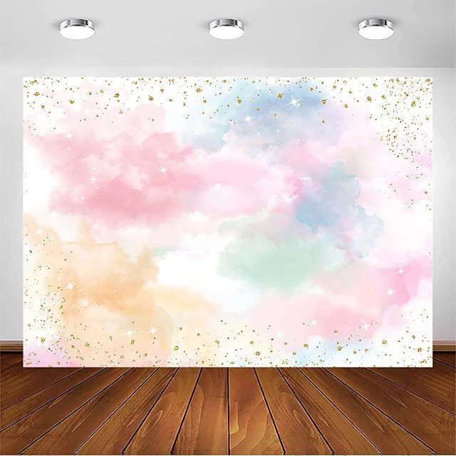 Avezano Rainbow Cloud Backdrop for Birthday Glitter Gold Dots White Star Girl Princess Birthday Party Photography Background Newborn Baby Shower Party Decoration Banner (7x5ft)