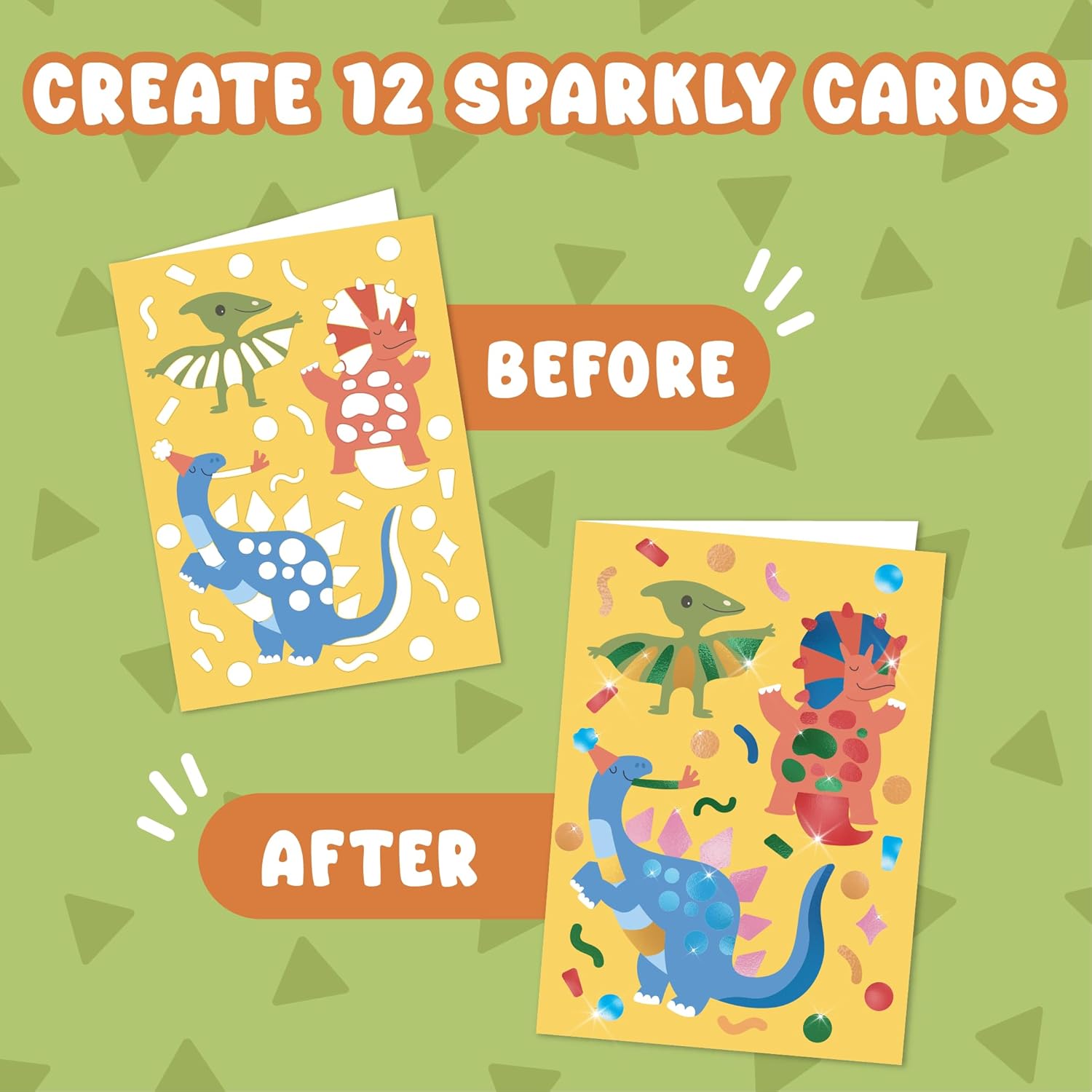 BINCA Wonderfoil Art Kit - Dinos & Dragons, DIY Foil Stickers & Greeting Cards, Mess-Free Craft Activity for Kids, Includes 12 Cards for Gifting, Gift for Boys & Girls Ages 4-8