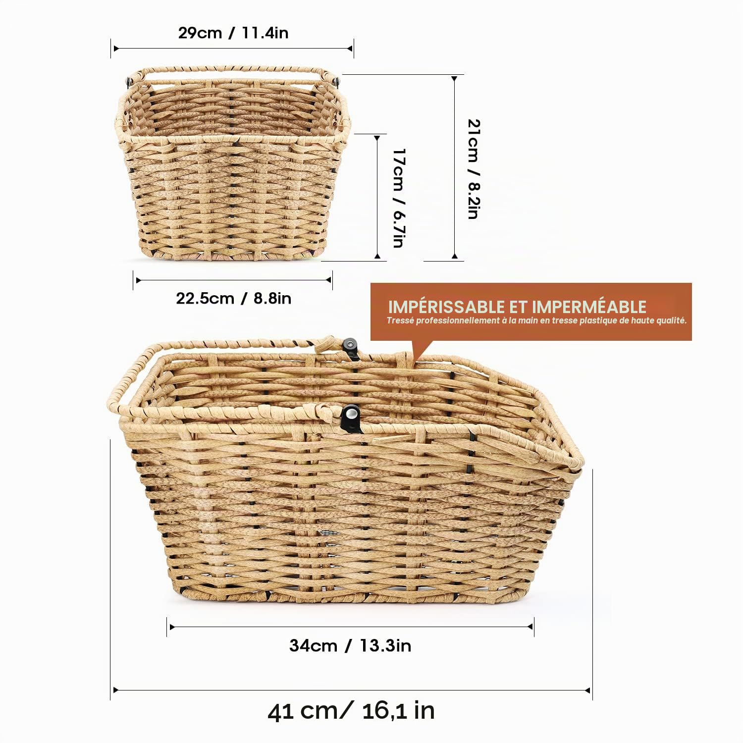 ANZOME Panier de vélo arrière avec housse étanche et panier à bagages - Grand porte-bagages - Panier pour l'arrière - Accessoires de vélo - En polyrotin