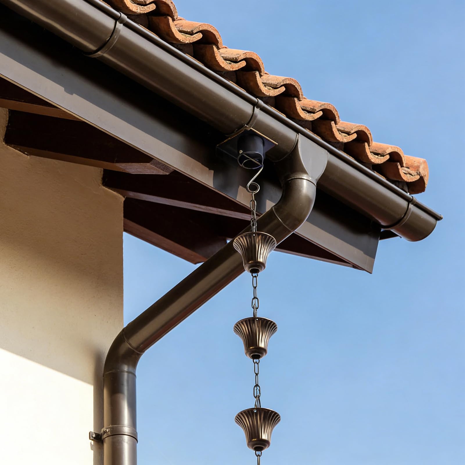 Generisch Catena Antipioggia per grondaie, 3,8 Metri, Moderni in Metallo, Catene di Scarico con 12 Tazze, per casa, Giardino, terrazza, Balcone, Cortile, Fattoria