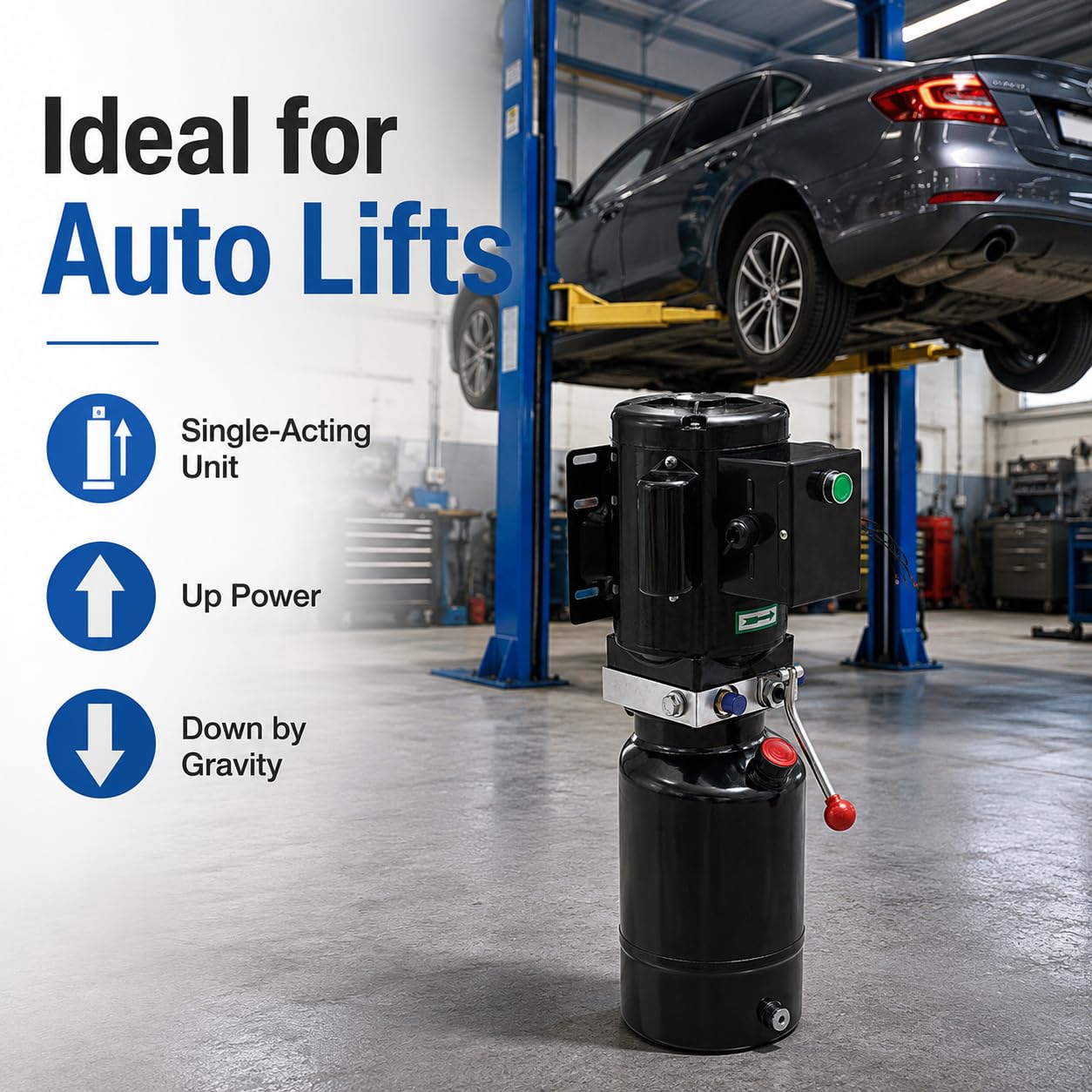 Grupo hidráulico 220 V 2,2 kW, bomba hidráulica de efecto simple con depósito 10 L, planta hidráulica para puente elevador de coche, taller de garaje auto