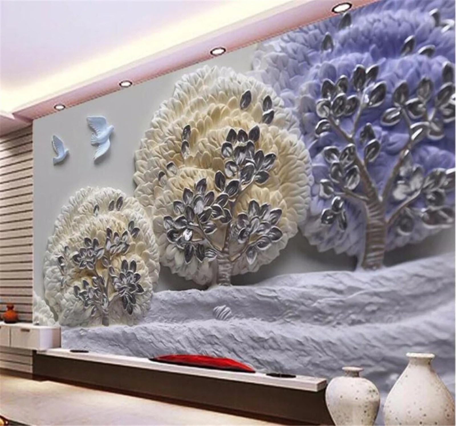 Creative Relief Three Dimensional Woodland Birds 3D Wallpaper Easy Install Feature Office Living Room Sofa Bedroom TV Background Wall Decoration-150cm×105cm