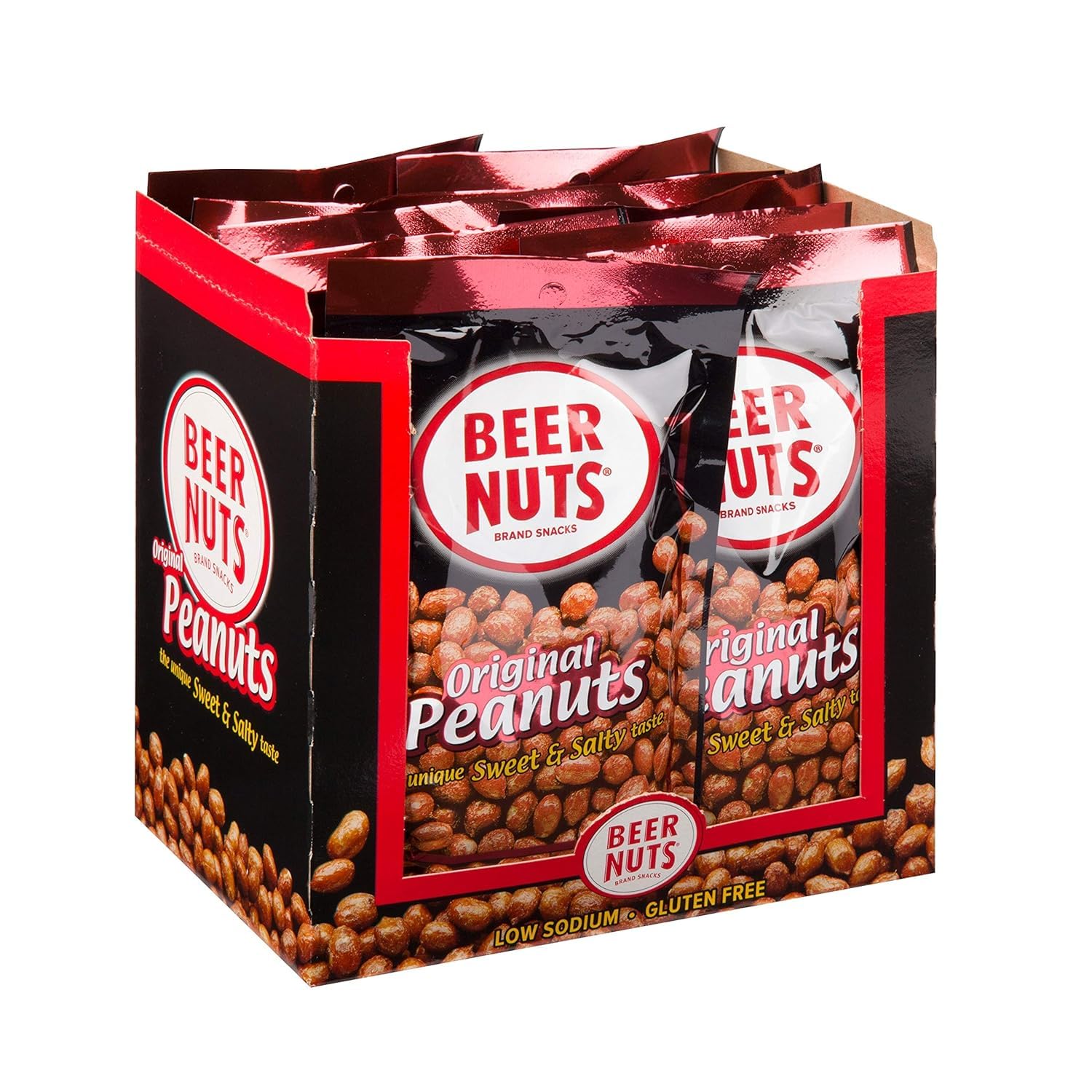 BEER NUTS Original Peanuts - Sweet & Salty Bar Nuts - Gluten Free, Kosher, Low Sodium, On The Go Packaged Peanut Snacks Made In The USA - 5.5oz Individual Bags (Pack of 12)