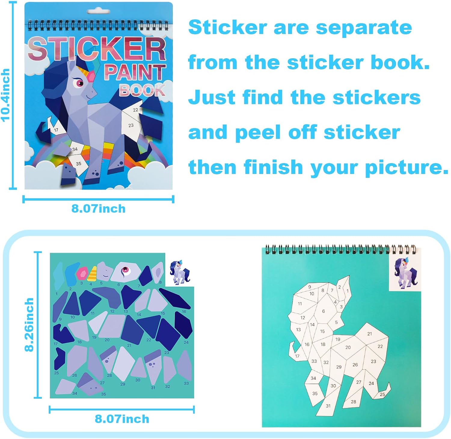 AEAHALY 2 Pack Sticker Book Crafts for Kids Ages 4-8 Sticker Paint Books Boys and Girls Birthday Gifts Party Favor, Travel Activity Book Set for Learning (Dinosaur+Horse) - Image 5