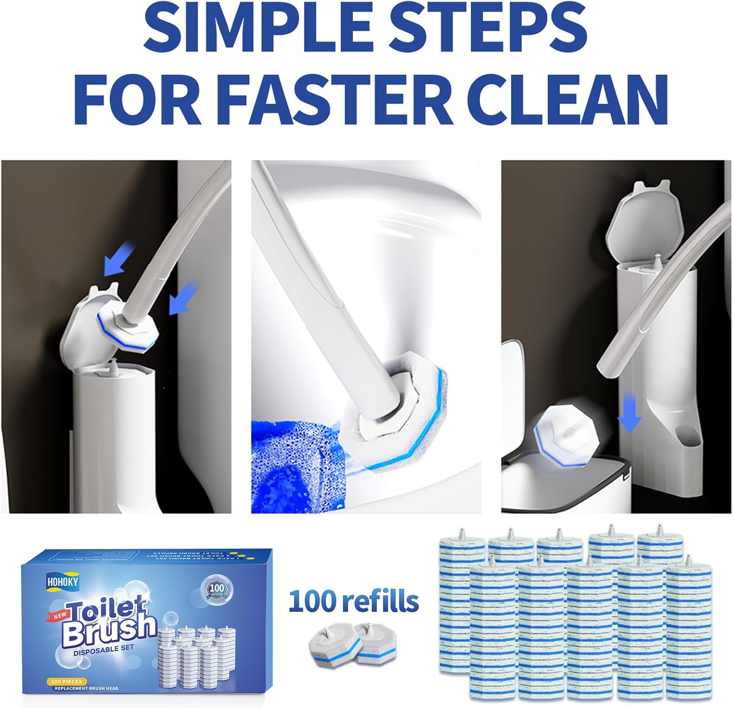 100pc Bulk Toilet Wand Refills - Disposable Toilet Brush Replacement Heads, Pack for Household Cleaning Bathroom cleaners Compatible Heads,washroom mats Brush Cleaning System,Clean Refill Pads.