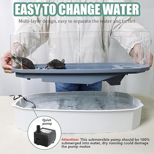 Miniatura 6 de Tanque de tortuga pequeño con tapa, acuario de tortuga de acrílico con bomba de agua, vista completa, hábitat de tortuga de reptiles, fácil de