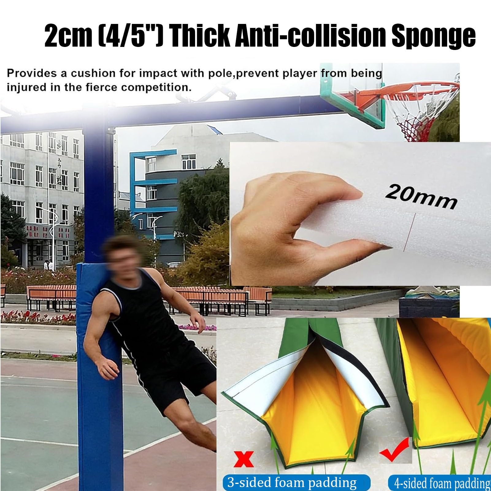 Genérico Acolchado Resistente para Postes de Aros de Baloncesto - Protección para columnas de Garaje, de 1,2 a 2,4 Metros de Altura, Ideal para gimnasios, canchas y Parques, Almohadilla Acolchada par