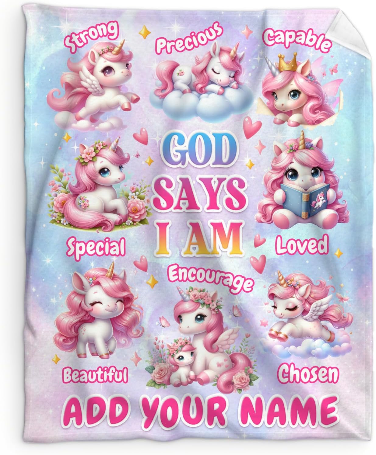 Custom Unicorn Themed Gifts for Girls, Women - 80x60 Inches Twin Size God Says I Am Blanket for Unicorn Lovers - Soft Lightweight Warm Throw for Bed, Living Room Decorations