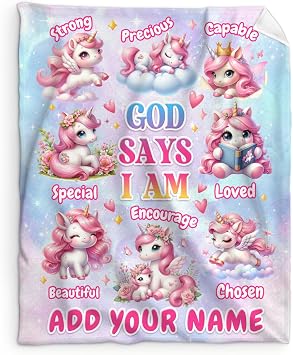 Custom Unicorn Throw Blanket for Girls - 60x50 Inches Throw Size Blankets for Kids Teens - Soft Comfortable Unicorns Stuff Gifts for Bed, Couch - Lovely Accessories for Home, Bedding
