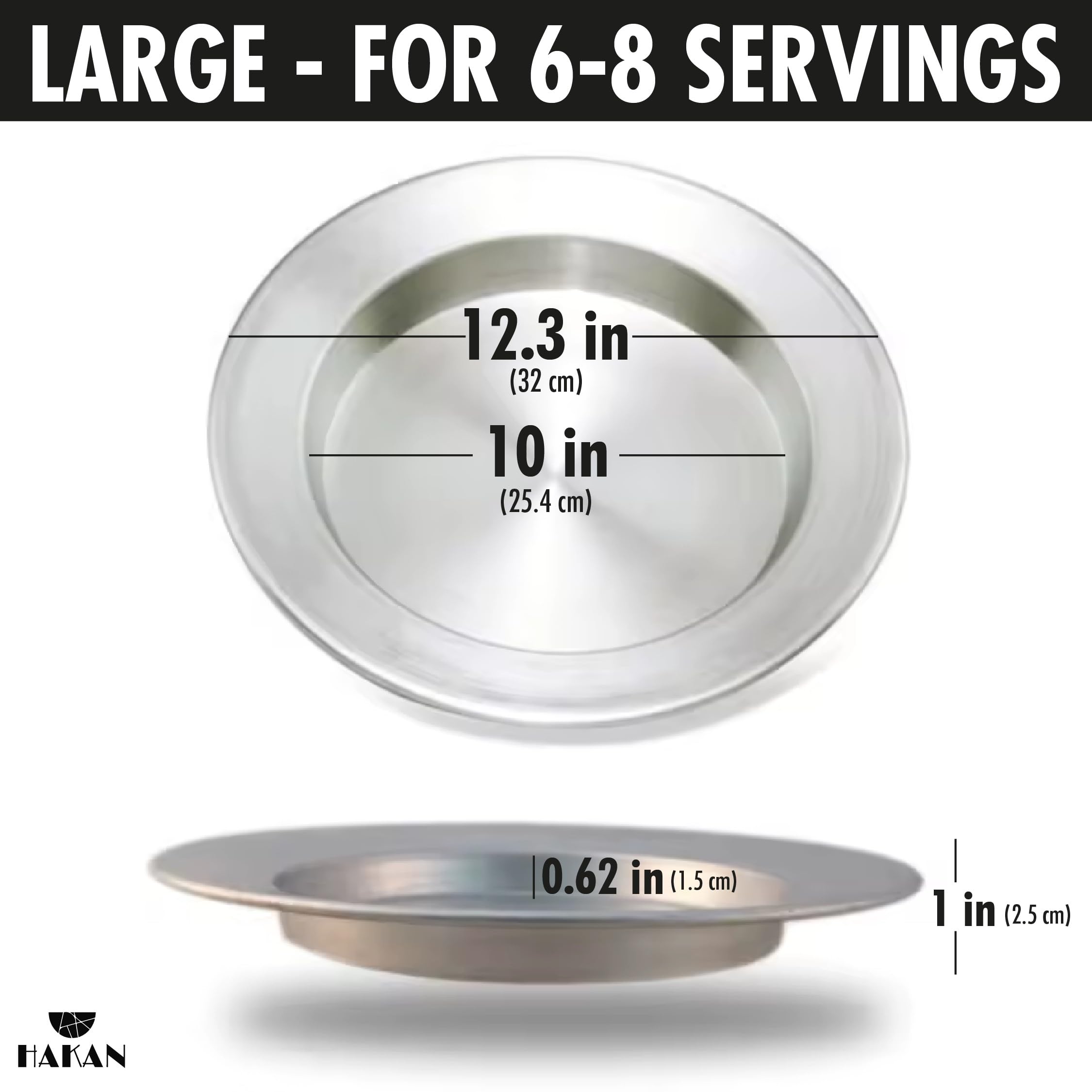 Hakan Kunafa Serving Plate for Shredded Kadaifi, Aluminum Pan for Baking and Serving Kunefe, Knafeh Phyllo Fillo Dough Pan, Authentic Knafe Dessert Pan, Set of 2, Silver, Large, 12.6”(Inner Dia 10”)