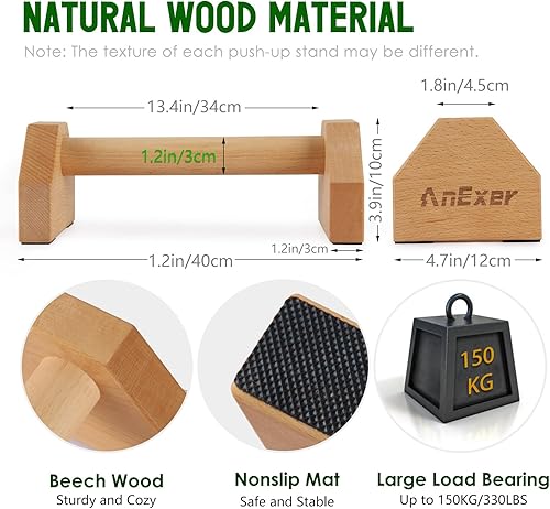 Miniatura 2 de Soportes de realce, barras paraletas de mano, barras de empuje de madera maciza con asas antideslizantes para ejercicio de piso, equipo de
