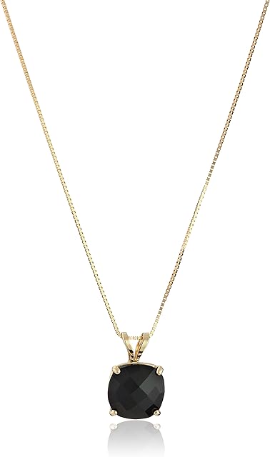 14k Gold Cushion Checkerboard Cut Gemstone Pendant Necklace (8mm), 18"