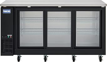 Kratos Commercial 72 Wide Back Bar Refrigerator with Sliding Glass Doors, Black 21.6 Cubic Ft. Two Door Refrigerator for Bars and Restaurants (67K-157)
