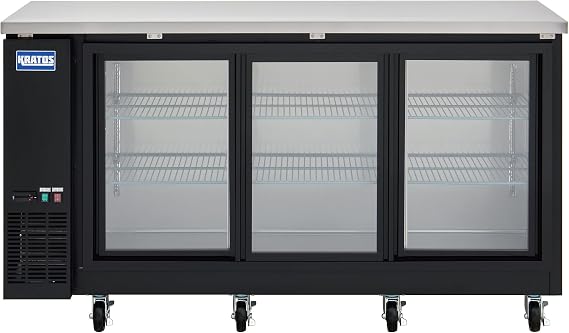 Kratos Commercial 72 Wide Back Bar Refrigerator with Sliding Glass Doors, Black 21.6 Cubic Ft. Two Door Refrigerator for Bars and Restaurants (67K-157)