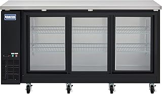 Kratos Commercial 72" Wide Back Bar Refrigerator with Sliding Glass Doors, Black 21.6 Cubic Ft. Three Door Refrigerator for Bars and Restaurants, 115V (67K-157)