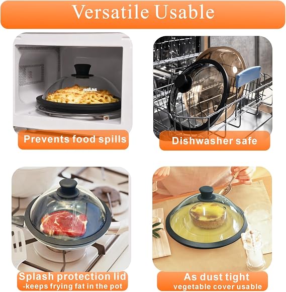Premium Tempered Glass Microwave Cover 11.6inch/296mm (inner Dia.10.5inch/265mm),Tempered Glass Microwave splatter guard with water injection through, keep food juicy, BPA free 100% food safe