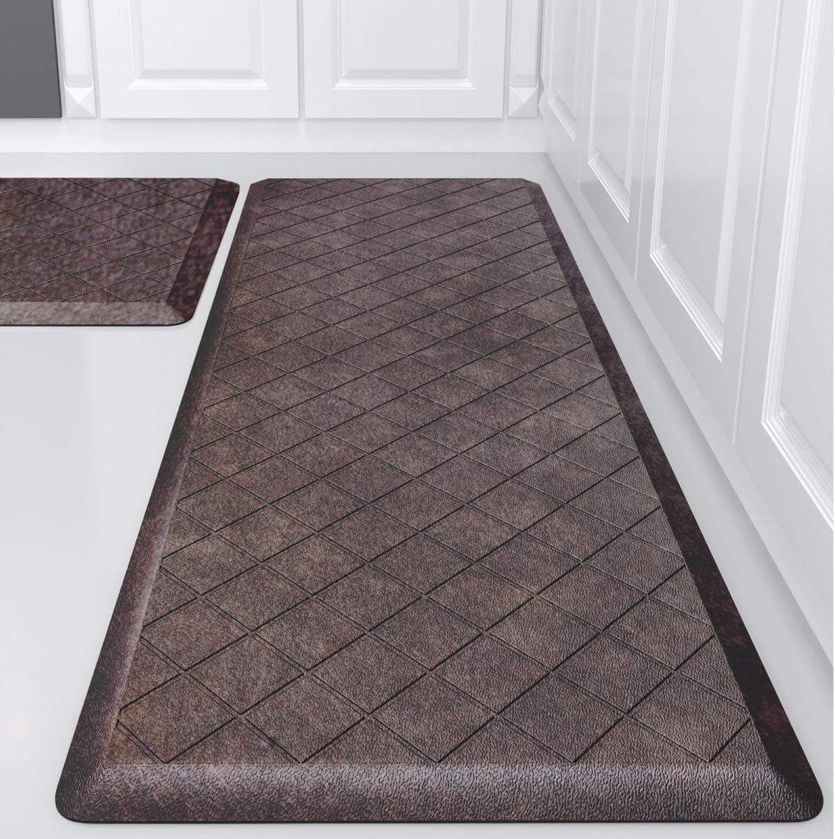 Cushioned Anti Fatigue Mats, Heavy Duty Non-Skid Floor Mats - 1/2 Inch Thick Ergonomic Comfort Foam, Brown